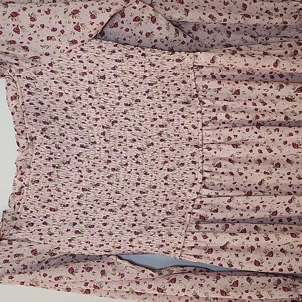 Aura Boho Floral Midi Dress Smocked Fit&Flare Long Sleeve Romantic Fluence Sz L - Picture 11 of 16